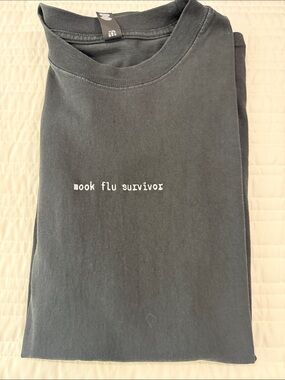 Black Graphic Crewneck Tee - 'mook flu survivor'